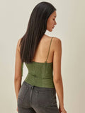 Dileoo Adjustable Spaghetti Straps Camis France Slim Women Tank Top Summer Elegant Green Side Zipper Tube Tops