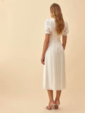 Dileoo Heart Collar High Waist Vintage Midi Dress Women Elegant Summer Dress White Drawstring Slim Long Dresses Outfits