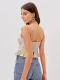 Dileoo Women Fashion Floral Print Camis Vintage Spaghetti Strap Short Crop Top Female Summer Tank Tops Blusas Chic Tops