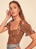 Dileoo Summer Women Camis Short Sexy Casual Sleeveless Floral Print Brown Tank Top Slim Adjustable Slim Top Spaghetti Straps