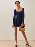Dileoo Vintage Solid Color Women Dress Sexy Square Neck Long Sleeve A-Line Chiffon Dress Casual Summer Mini