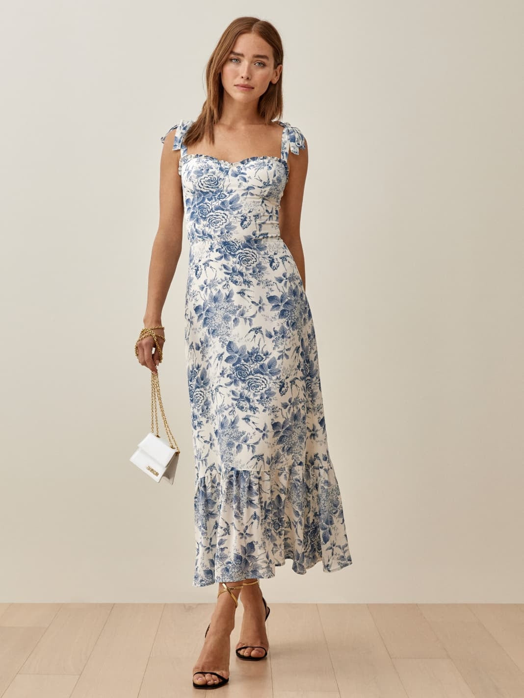 Dileoo Fashion Women French Vintage Flowers Print Slim Strap Dress 2022 Summer Sleeveless Female Lace-Up Midi Dress