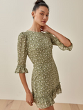 Dileoo New Casual Summer Dress Women French Vintage Floral O Neck Short Sleeve Mini Dress Woman Elegant Ruffle Dress