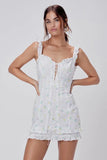 Dileoo Fashion Summer Dress Women Sleeveless Zipper Cotton Embroidery Backless Ruffles Lining White Mini Dress Femme Vestidos