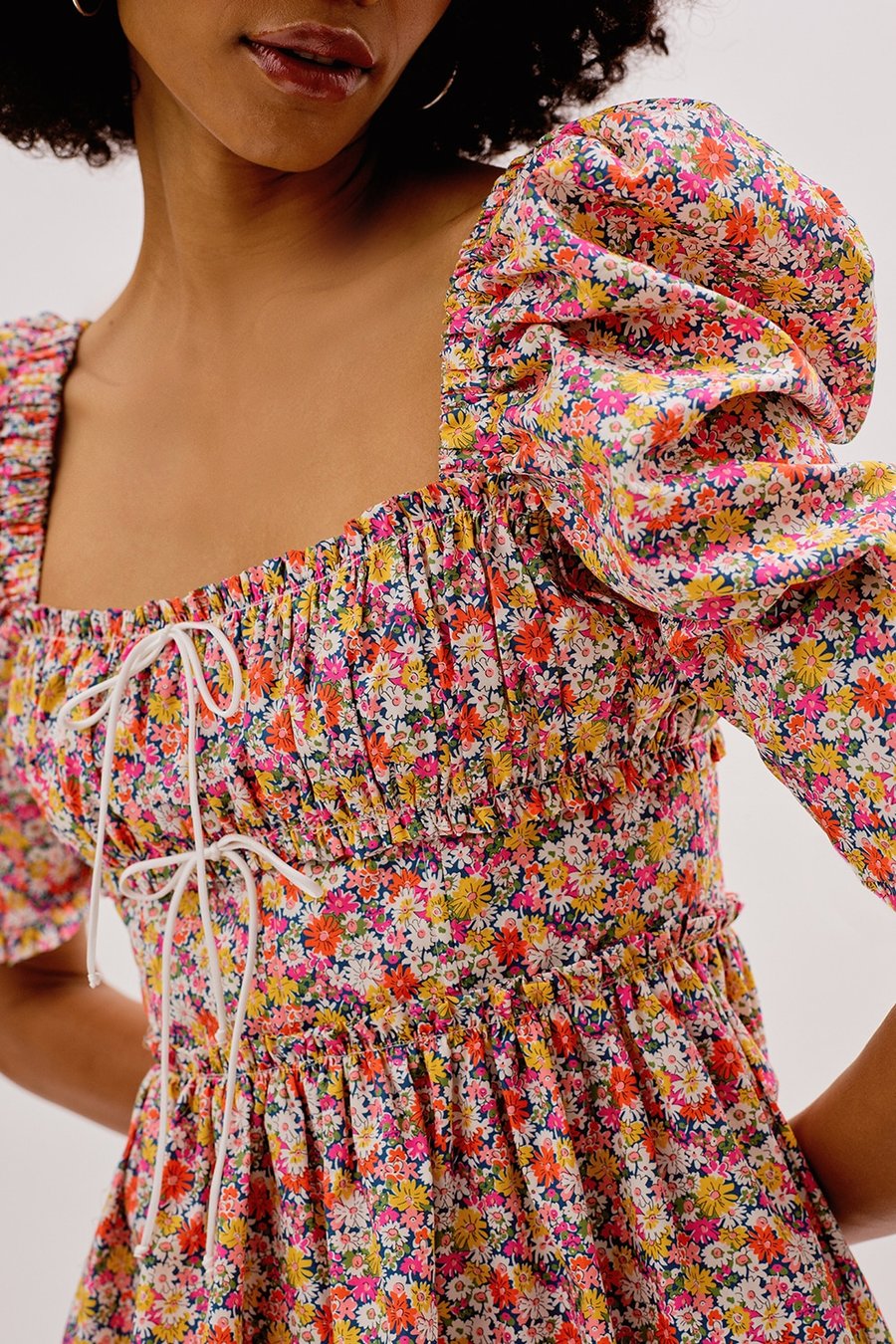 Dileoo 2022 Floral Print Puff Sleeve  Summer Dress Women Vestidos De Fiesta De Noche Vestidos Party Mini Dress