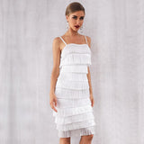 Dileoo Celebrity Evening Party Spaghetti Strap Tassel Bodycon Bandage Dress Women Summer New White Sleeveless  Nightclub Vestidos