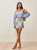 Dileoo Woman Sexy Split Short Skirt With Chinese Style Floral Printing Mid Waist Zipper Chiffon Summer Holiday Mini Skirts