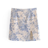 Dileoo Woman Sexy Split Short Skirt With Chinese Style Floral Printing Mid Waist Zipper Chiffon Summer Holiday Mini Skirts