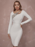 Dileoo Sequins Bodycon Bandage Dress Women Fashion White Long Sleeve Elegant Night Club Celebrity Evening Runway Party Dress Vestidos