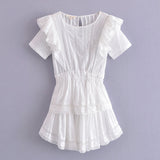 Dileoo Summer Women Dress White Short Sleeves Summer Boho Ruffles Slim Beach Cotton Embroidery Summer Black Mini Dress